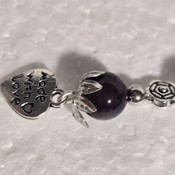 Silver and Purple Heart Charm Earrings - Picture 10 of 11